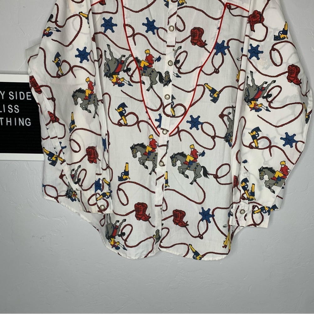 Venezia Cowboy Rodeo Western Button Up Blouse Vintage Style Top Size Large - Picture 3 of 16